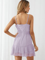 Swiss Dot Backless Ruffle Adjustable Strap Tie Dress