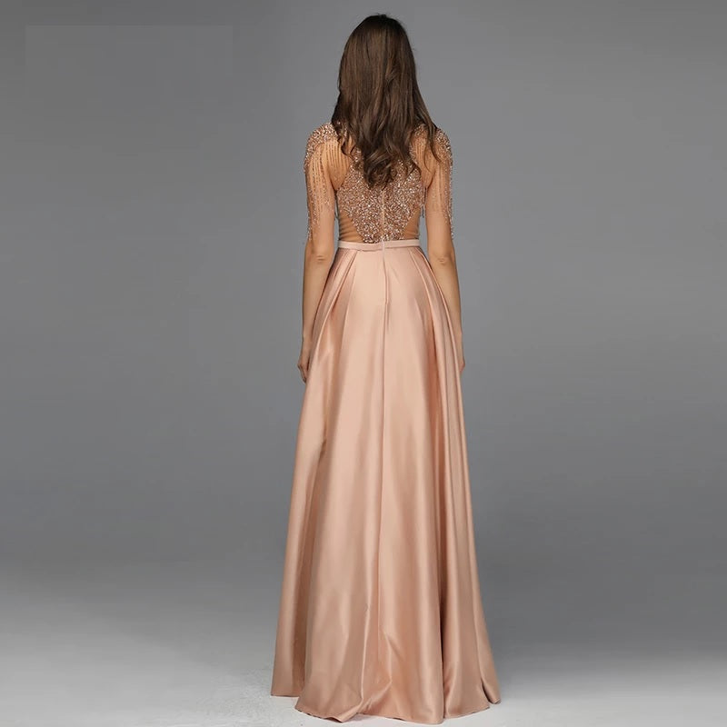 Tassel Beading A-Line High Neck Sparkle Prom Dress