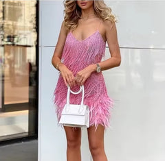 Tassel Sequins Feathers Mini Dress Cocktail Dresses