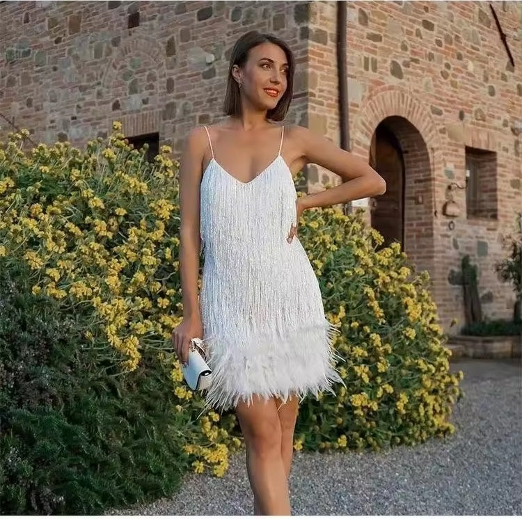 Tassel Sequins Feathers Mini Dress Cocktail Dresses