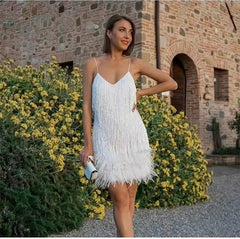 Tassel Sequins Feathers Mini Dress Cocktail Dresses