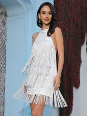 Shiny Fringe Tassel Sequined Backless Short Cocktail Party Night Mini Dresses