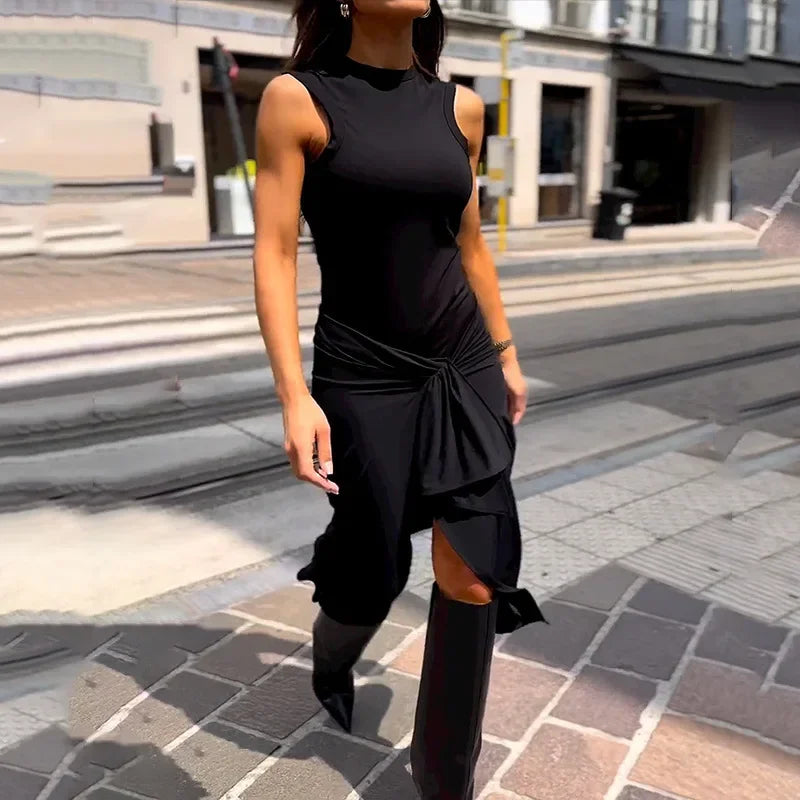 Temperament Design Street Style Combination Retro Knee-Length Dress
