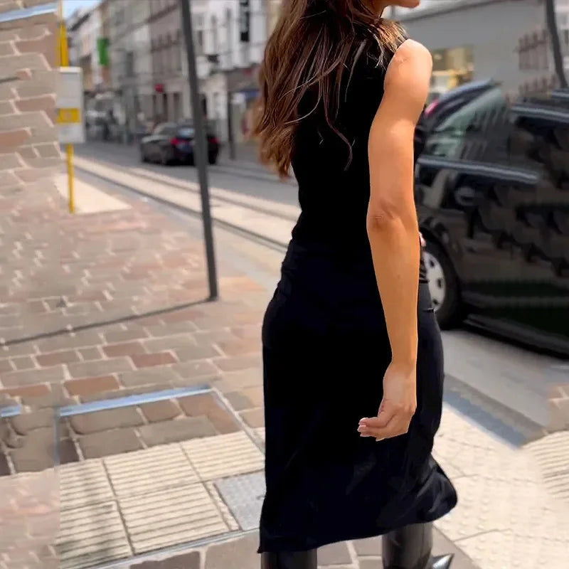 Temperament Design Street Style Combination Retro Knee-Length Dress