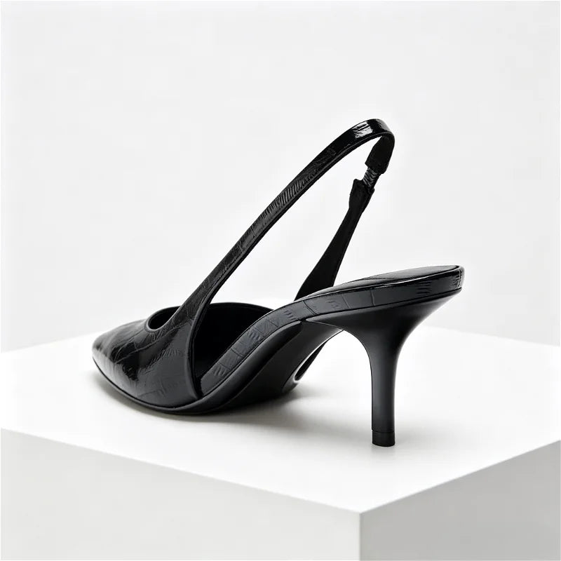 Textured Top Design Slingback Thin High Heel