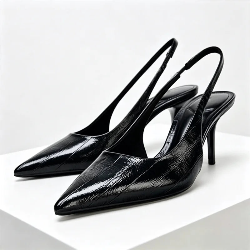 Textured Top Design Slingback Thin High Heel