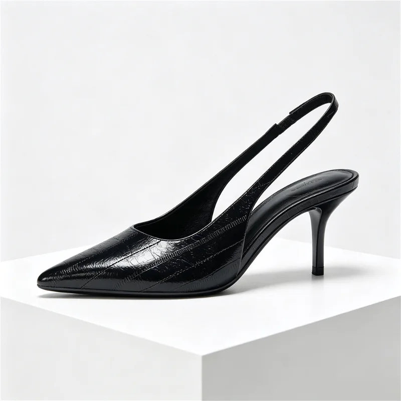 Textured Top Design Slingback Thin High Heel