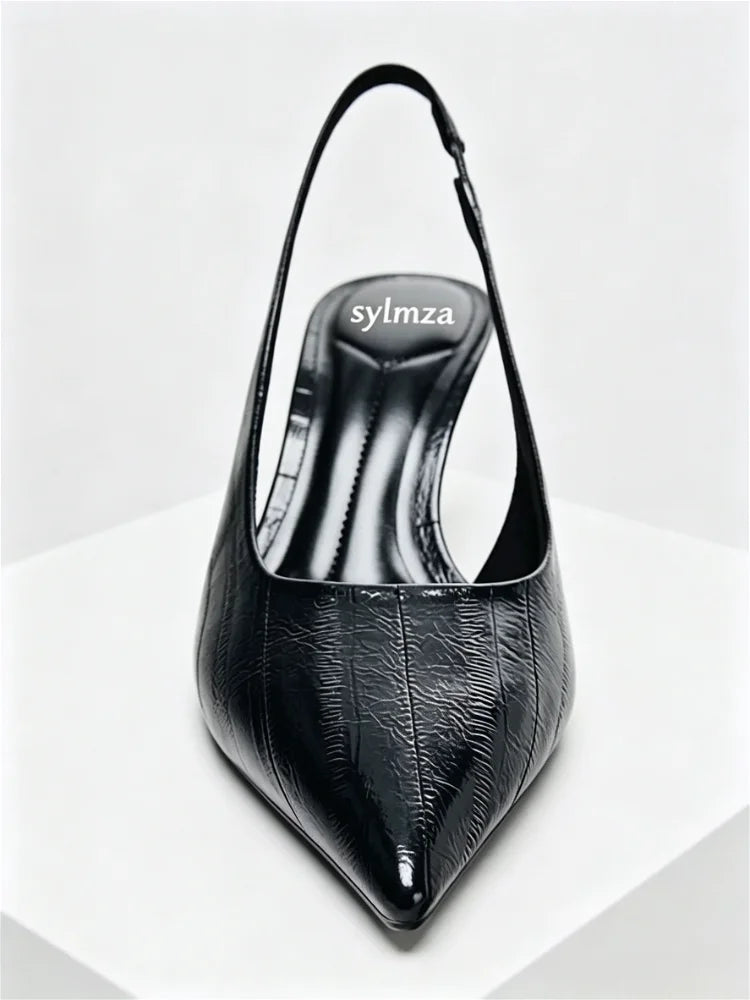 Textured Top Design Slingback Thin High Heel