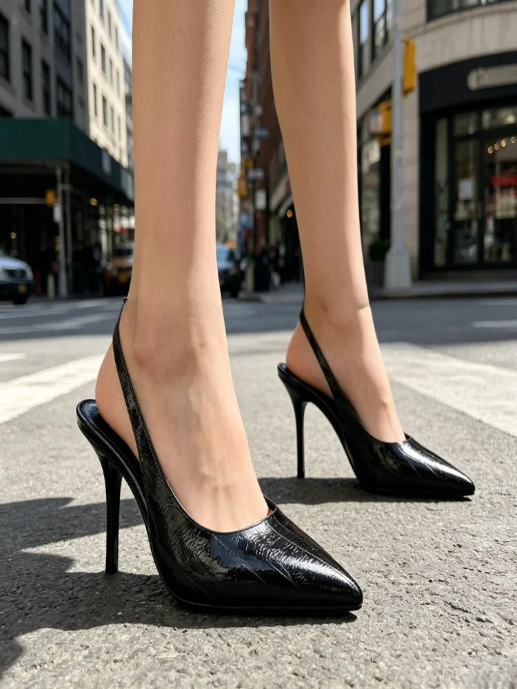 Textured Top Design Slingback Thin High Heel