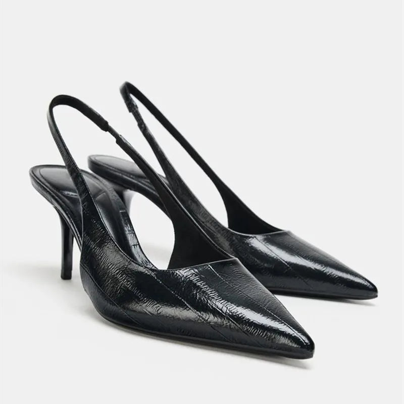 Textured Top Design Slingback Thin High Heel