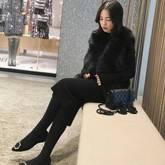 Thicken Turtleneck Full Sleeve Knitted Pullovers Vestidos Sweater Dress
