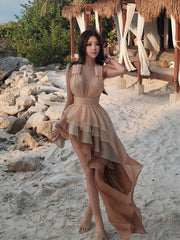 Tierred Tassel Backless Sleeveless Halter Lace Pleated Beach Vacation Party Bodycon Dress