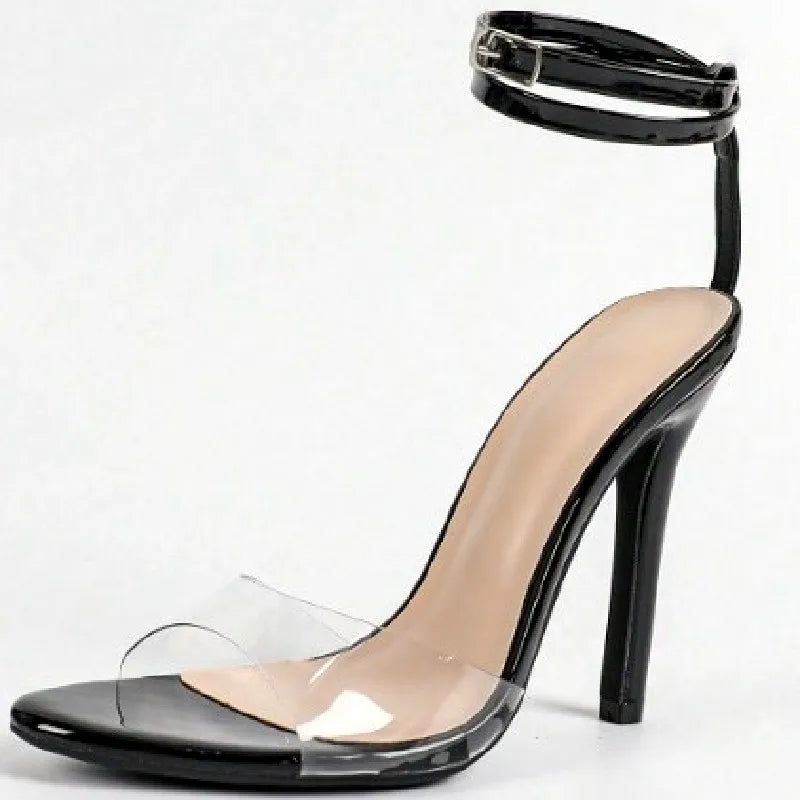 Transparent PVC Pointed Toe Open Toe Sandals Ankle Strap thin Heel