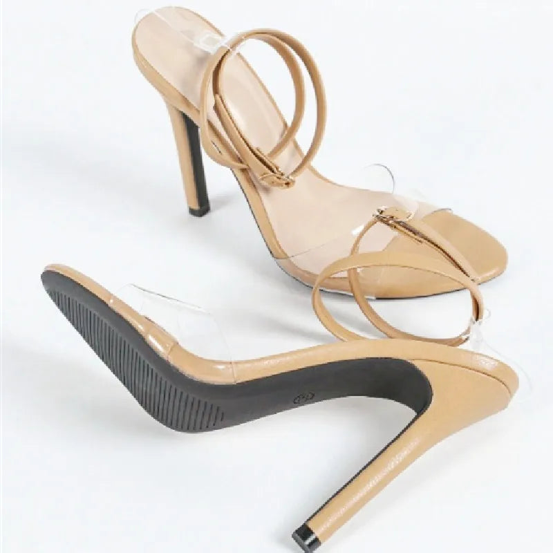Transparent PVC Pointed Toe Open Toe Sandals Ankle Strap thin Heel