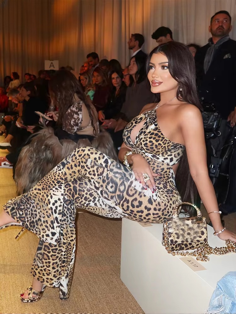 Trend Midnight Halter Bandage Leopard Backless Skinny Overalls Attractive Clubwear Jumpsuits