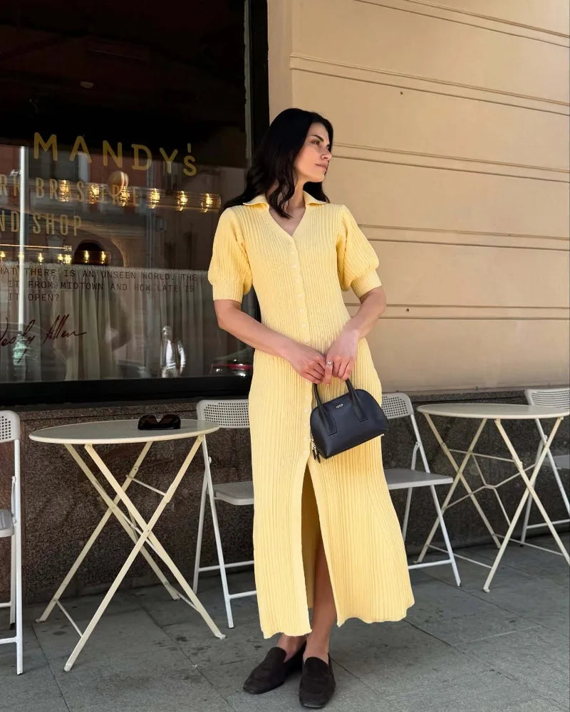 Trendix Slit Short Sleeve Patchwork High Waist Maxi Street Casual Dress