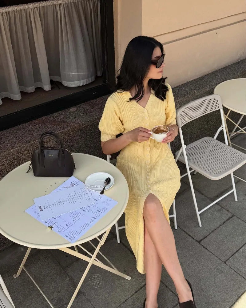 Trendix Slit Short Sleeve Patchwork High Waist Maxi Street Casual Dress