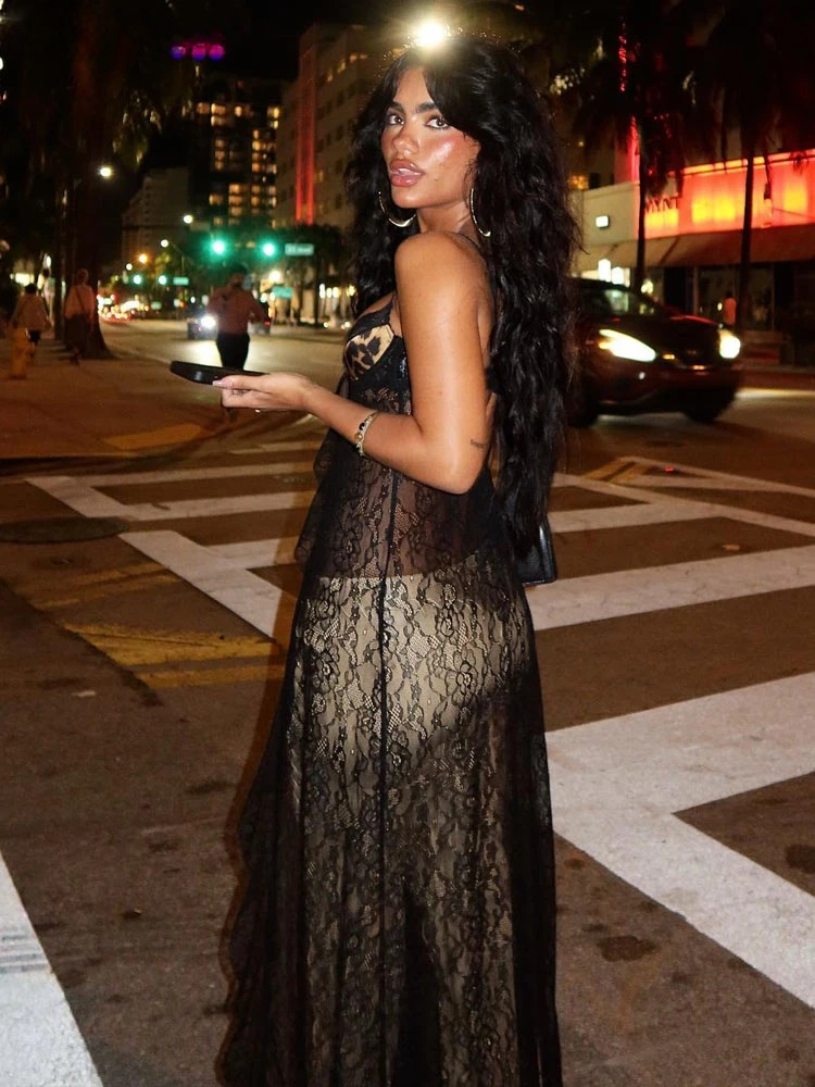 Trendy Backless Leopard Mesh Patchwork Ruffles Wild Coquette Maxi Top