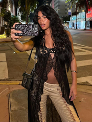 Trendy Backless Leopard Mesh Patchwork Ruffles Wild Coquette Maxi Top