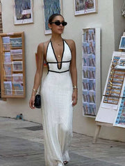 Trendy Empire Backless Lace-Up Sleeveless Halter Maxi Dress