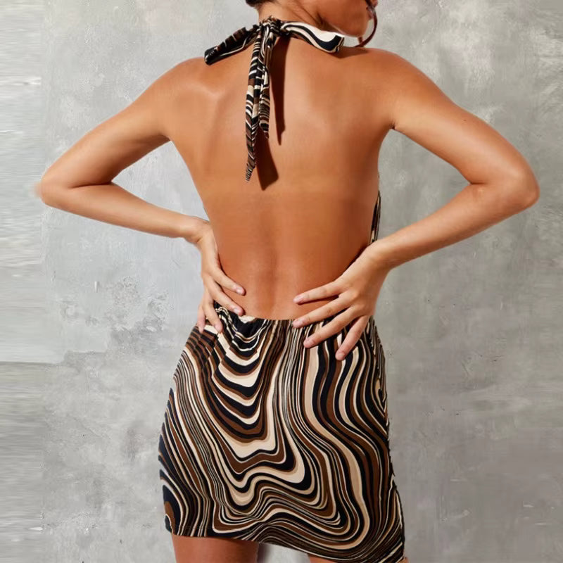 Trendy Halter Cross-Border Plaid Slim Comfortable Mini Dress