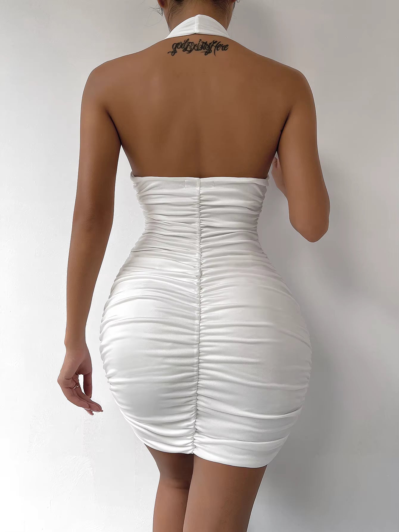 Trendy Halter Sleeveless Backless Tight Club Medium Stretch Mini Dress