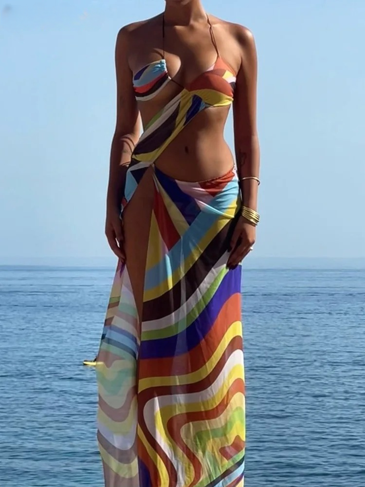Trendy Halter Spaghetti Strap Hollow Bodycon Beach Dress