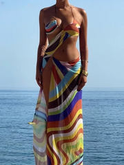 Trendy Halter Spaghetti Strap Hollow Bodycon Beach Dress