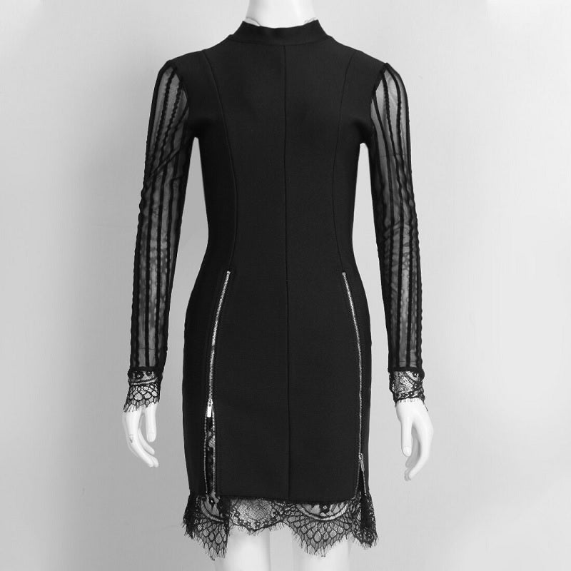 Trendy Lace Bandage Long Sleeve Celebrity Evening Party Bodycon Dress