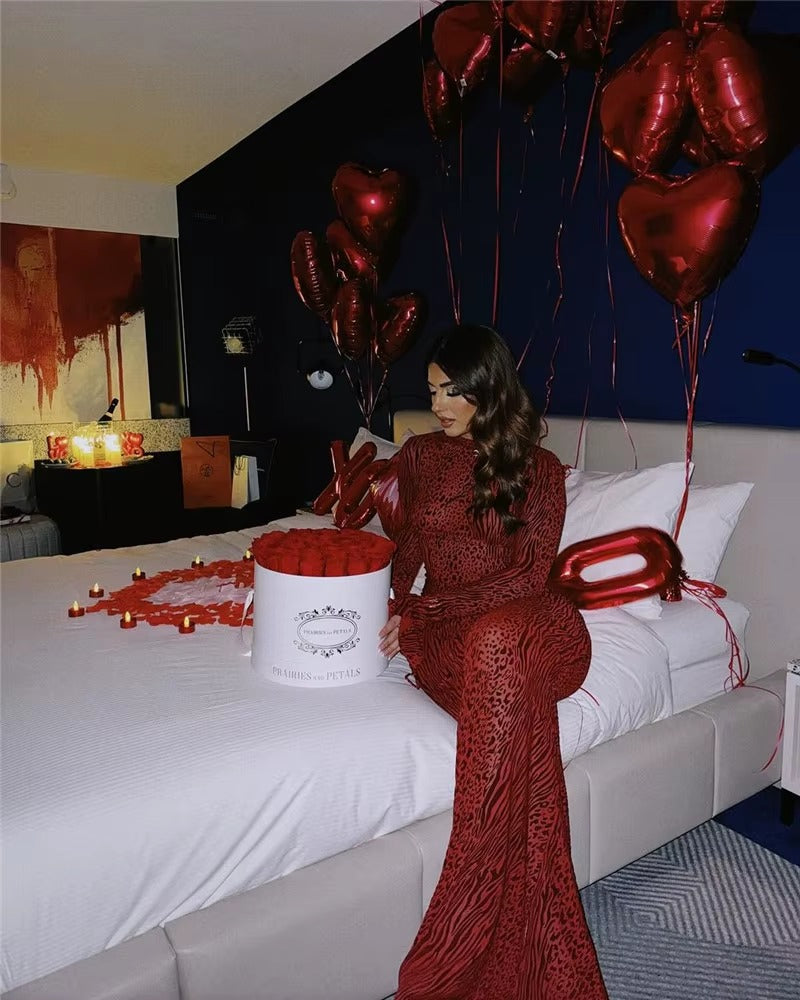 Trendy Long Flare Sleeve Striped Print Bodycon Maxi Dress