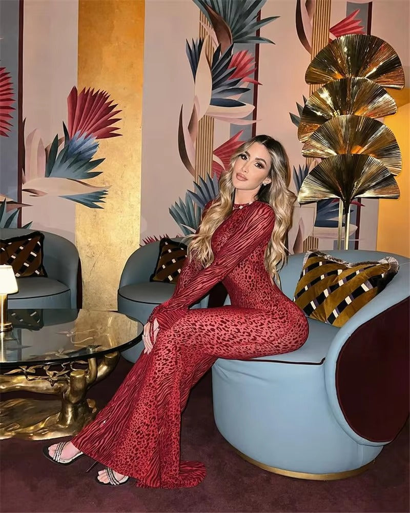 Trendy Long Flare Sleeve Striped Print Bodycon Maxi Dress