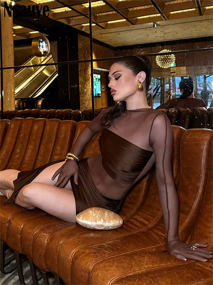 Trendy Long Sleeve Pullover Low Waisted Party Mini Dress