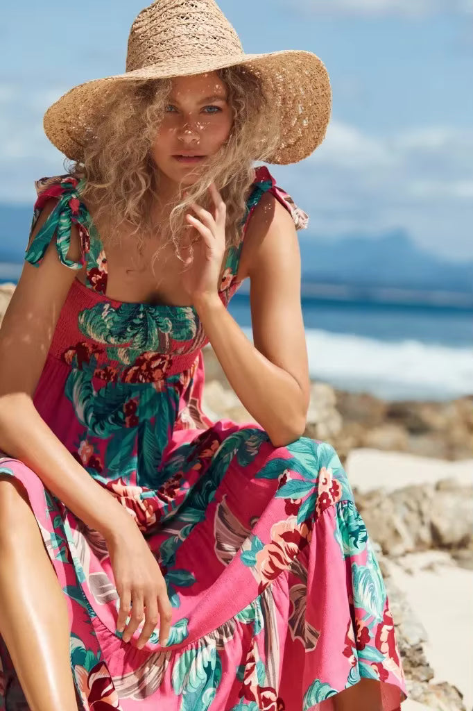 Trendy Square Neck Sleeveless Printed Long Tank Dress