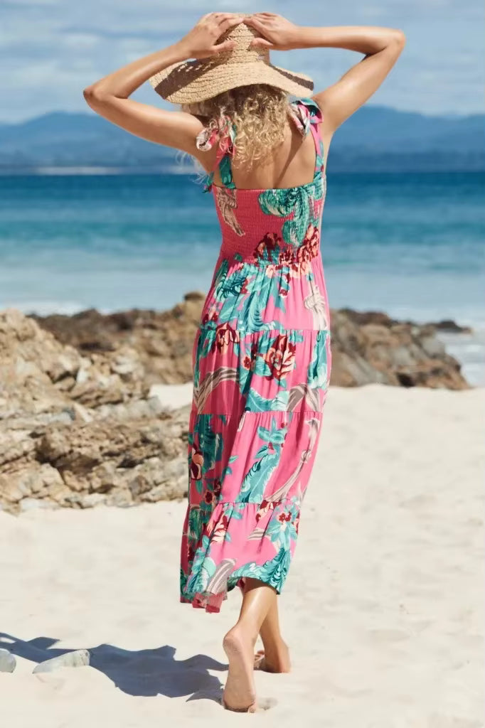 Trendy Square Neck Sleeveless Printed Long Tank Dress