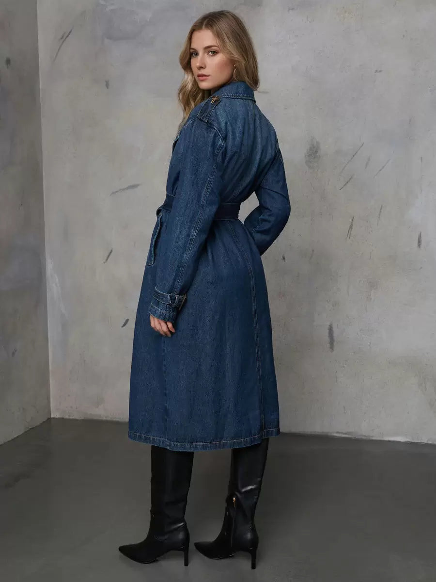 Trendy Turndown Collar Long Sleeves Denim Front Button Coat