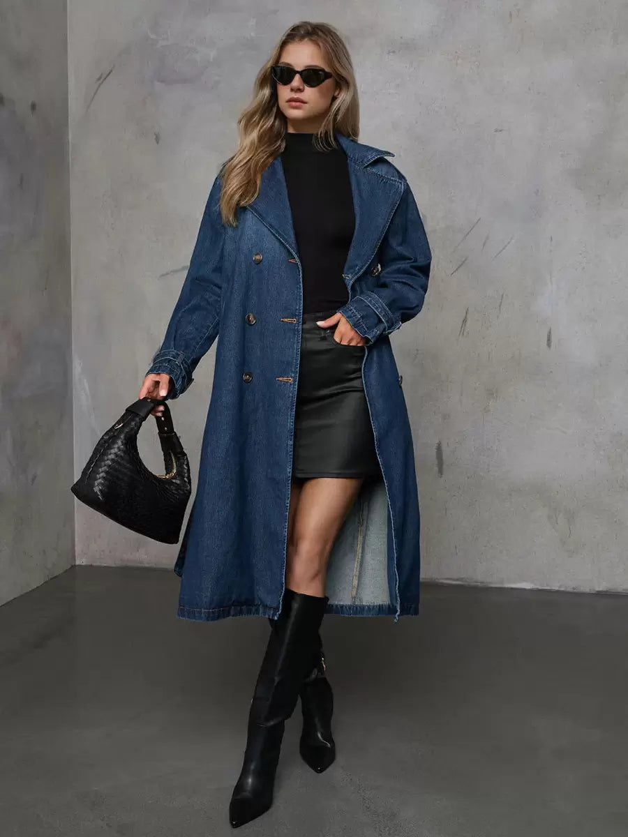 Trendy Turndown Collar Long Sleeves Denim Front Button Coat