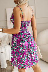 Trendy V-Neck Print Sling Knee-Length Wrap Pleated Dresses