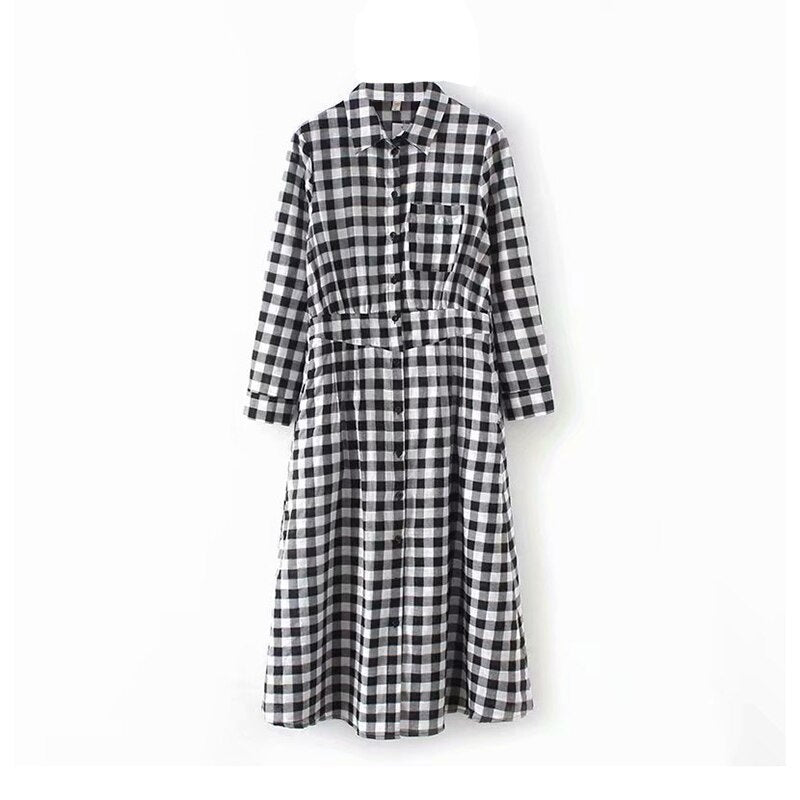 Turn Down Collar Elastic Waist Office Pleated Dress