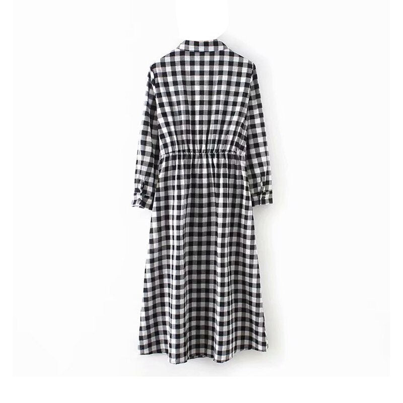Turn Down Collar Elastic Waist Office Pleated Dress