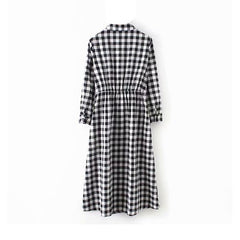 Turn Down Collar Elastic Waist Office Pleated Dress