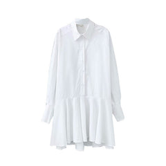 Turn Down Collar Long Sleeve Pleated Mini Dress