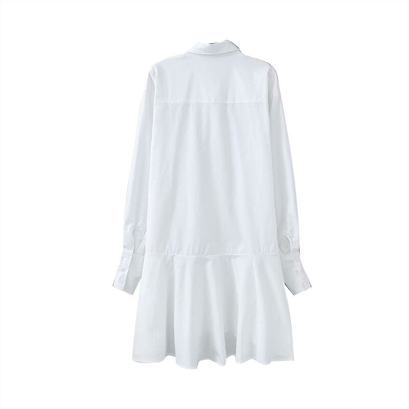 Turn Down Collar Long Sleeve Pleated Mini Dress