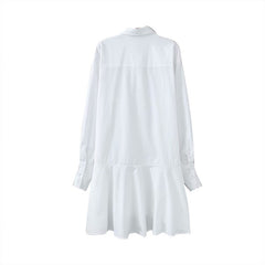 Turn Down Collar Long Sleeve Pleated Mini Dress