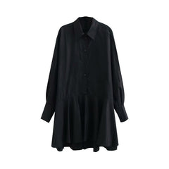 Turn Down Collar Long Sleeve Pleated Mini Dress