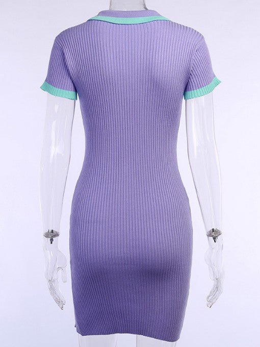 Turn-Down Collar Slit Short Sleeve Casual Dresses