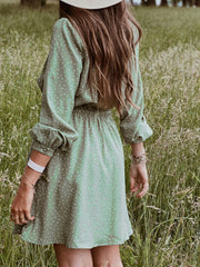 Turndown Collar Polka Dot Buttons Long Sleeves Bow Knot Polyester Midi Shirt Dresses
