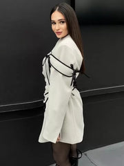 Turndown Collar Two-Tone Lace Up Long Sleeves Chic Mini Blazer Dresses