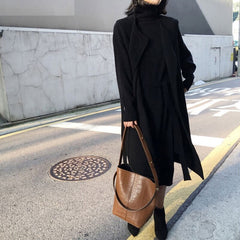 Turtleneck Full Sleeve Sashes Knitted Sweater Dress