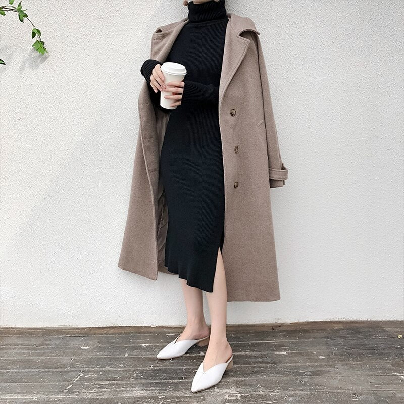Turtleneck Full Sleeve Slim Stretch Vestidos Knitted Sweater Dress