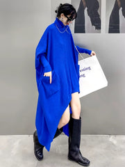 Casual Solid Turtleneck Long Sleeve Irregular Long Big Size Knitting Dress
